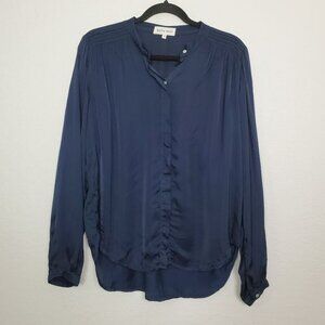 Bella Dahl Womens Smocked Button Down Shirt Size M Navy Blue Revolve Satin